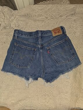 Levi's Dark Blue Denim Frayed Cutoff Shorts